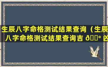 生辰八字命格测试结果查询（生辰八字命格测试结果查询吉 💮 凶）